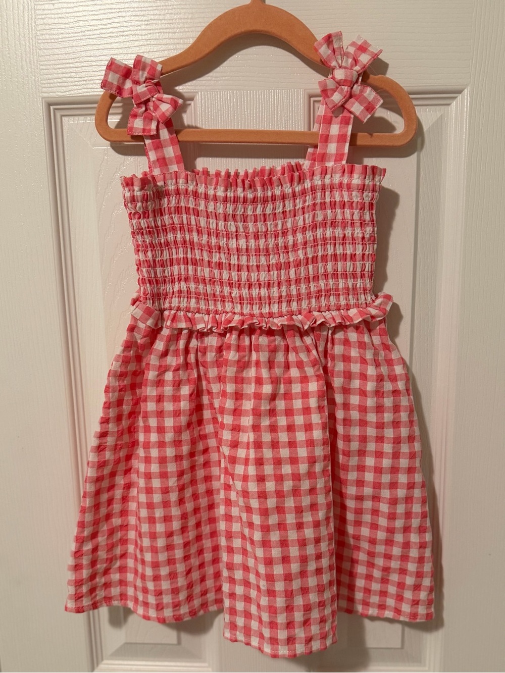 Counting Daisies Pink Gingham Smocked Dress Toddler Girls 4T | Summer Dress